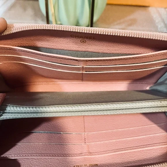 Chanel black and pink zipper long wallet